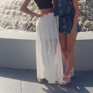 Long, white lacy skirt